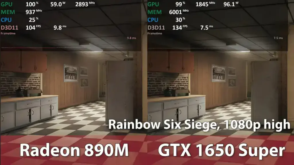 AMD Radeon 890m vs GTX 1650 Super Rainbow Six Siege Gaming benchmark